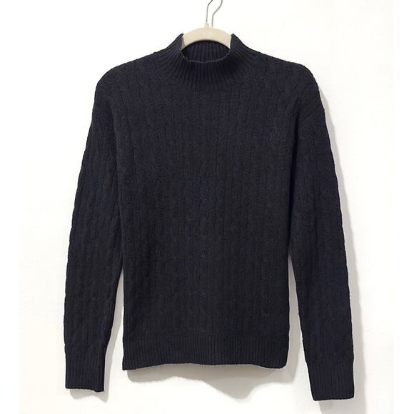NWT: J.Crew - Women's Mock Neck, Cable Knit, Black, Extra Soft Fuzzy Sweater (S) - Picture 1 of 3